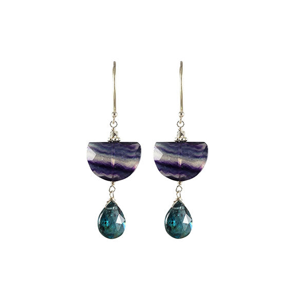 Fluorite & Kyanite Half Moon Earrings