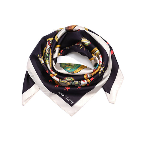 Tot Silk Monogram silk scarf in forest, Black