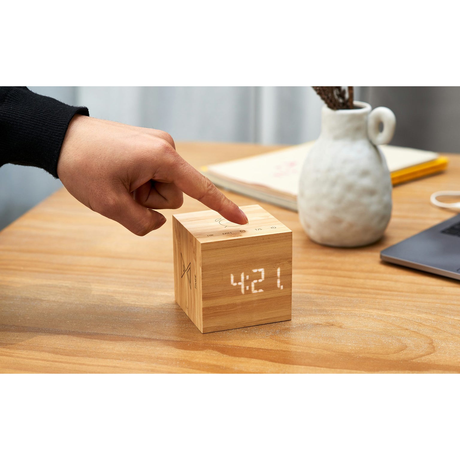 Cube Plus Clock - Bamboo