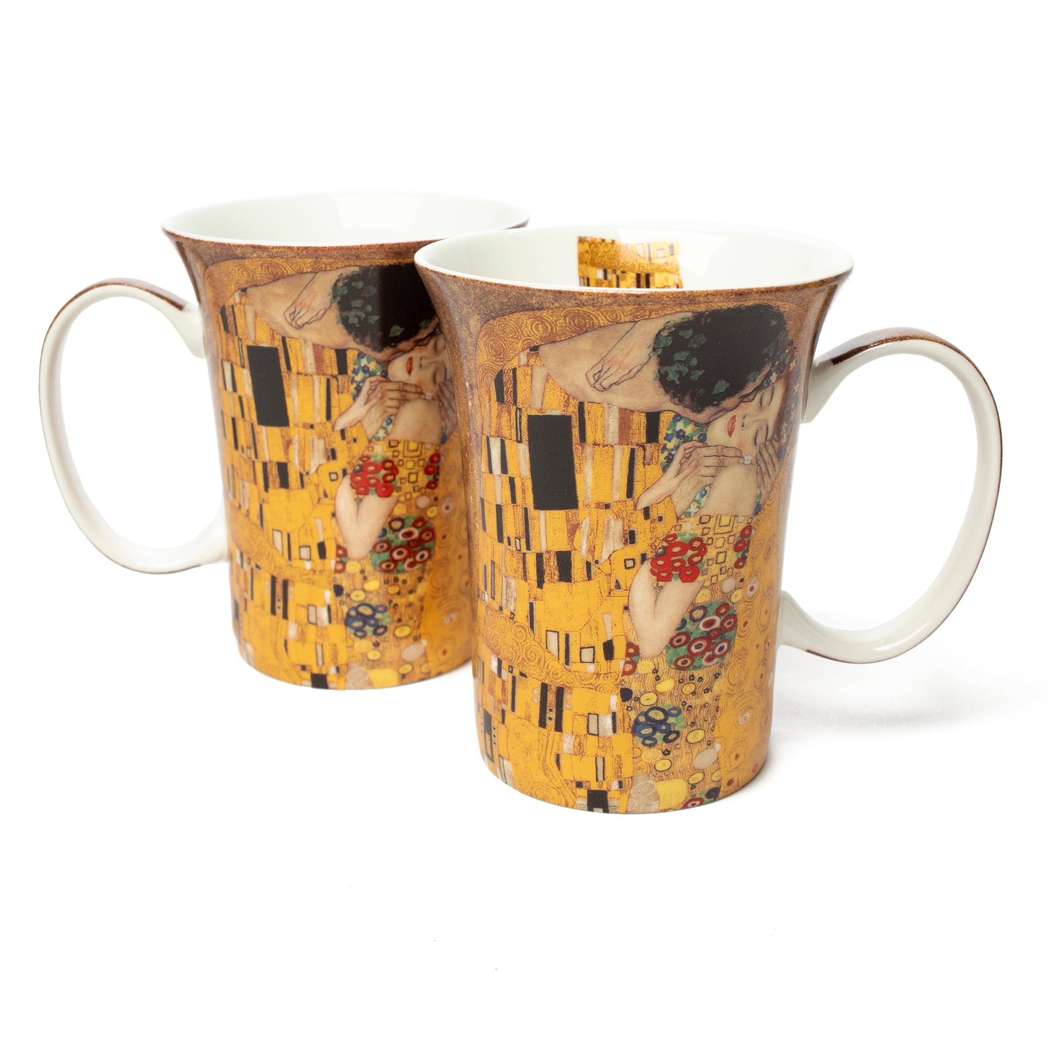 Pair of Fine Bone China Mugs featuring Klimt's The Kiss