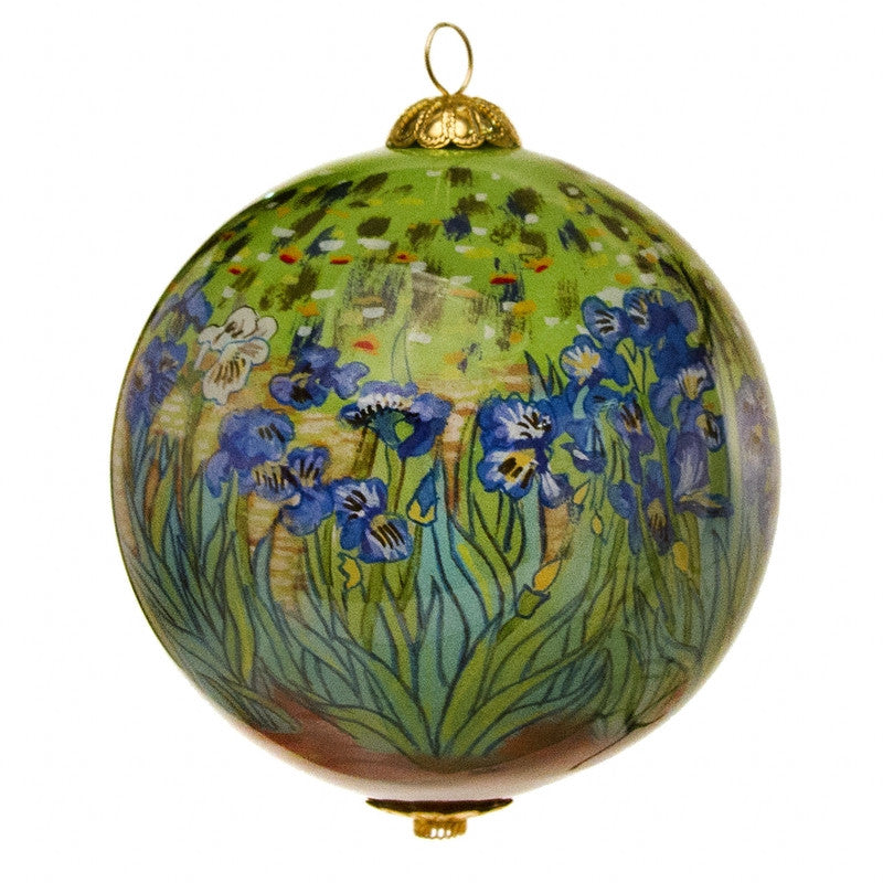 Irises Hand-Painted Glass Ornament