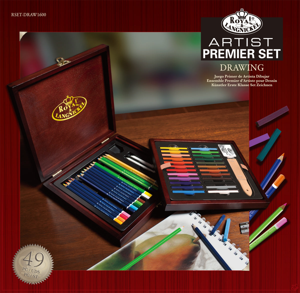 Premium Drawing Set In Wood Case