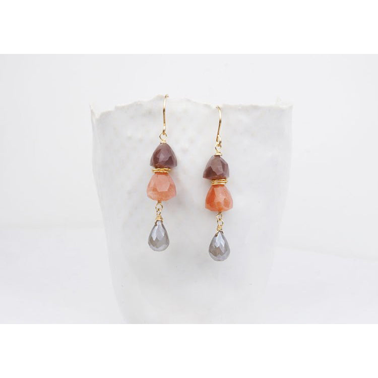 Chocolate and Peach Moonstone Earrings