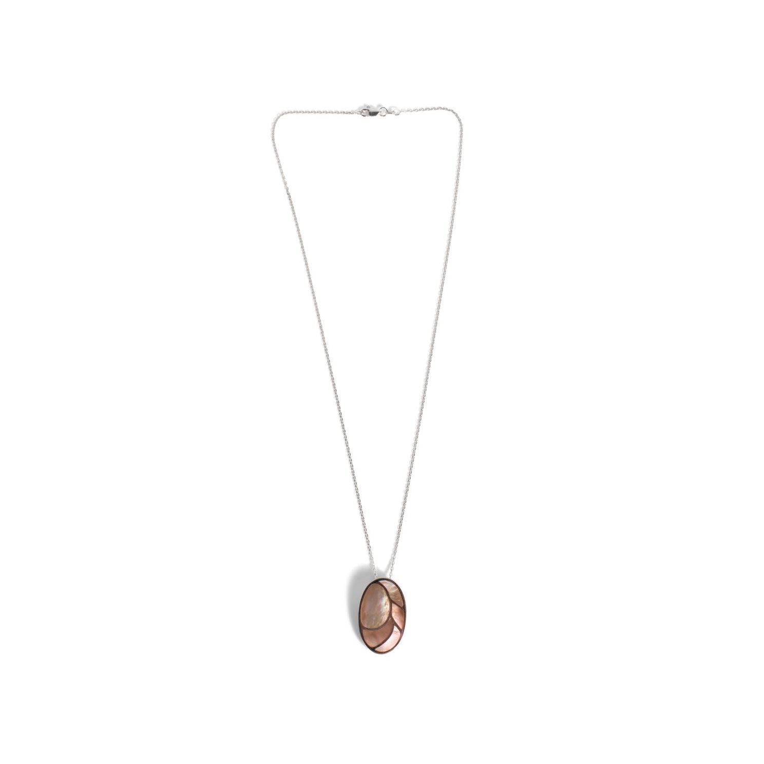 Mother-of-Pearl Oval Peach Mosaic Pendant Necklace