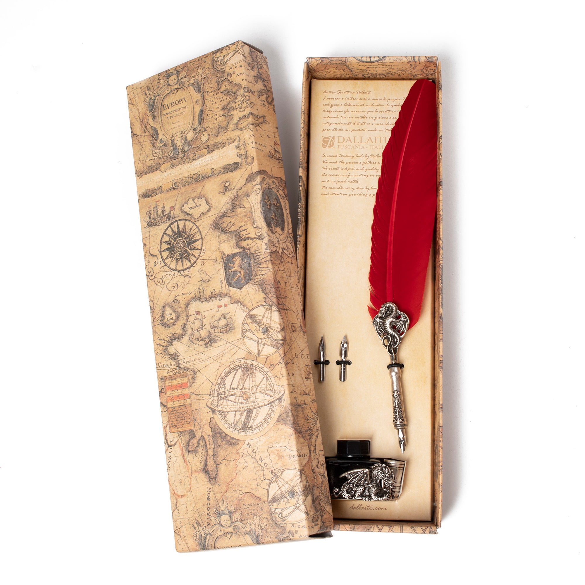 Renaissance Writing Set with Feather Quill, Ink, and Paper