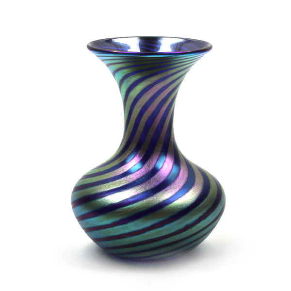 Vizzusi Art Glass Vase Medium Bulb Murano Stripe Blue 