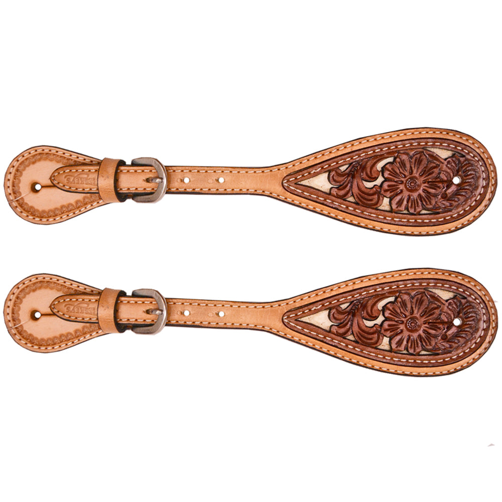 Teskey S Cowhide Inlay Floral Carved Spur Straps Teskeys