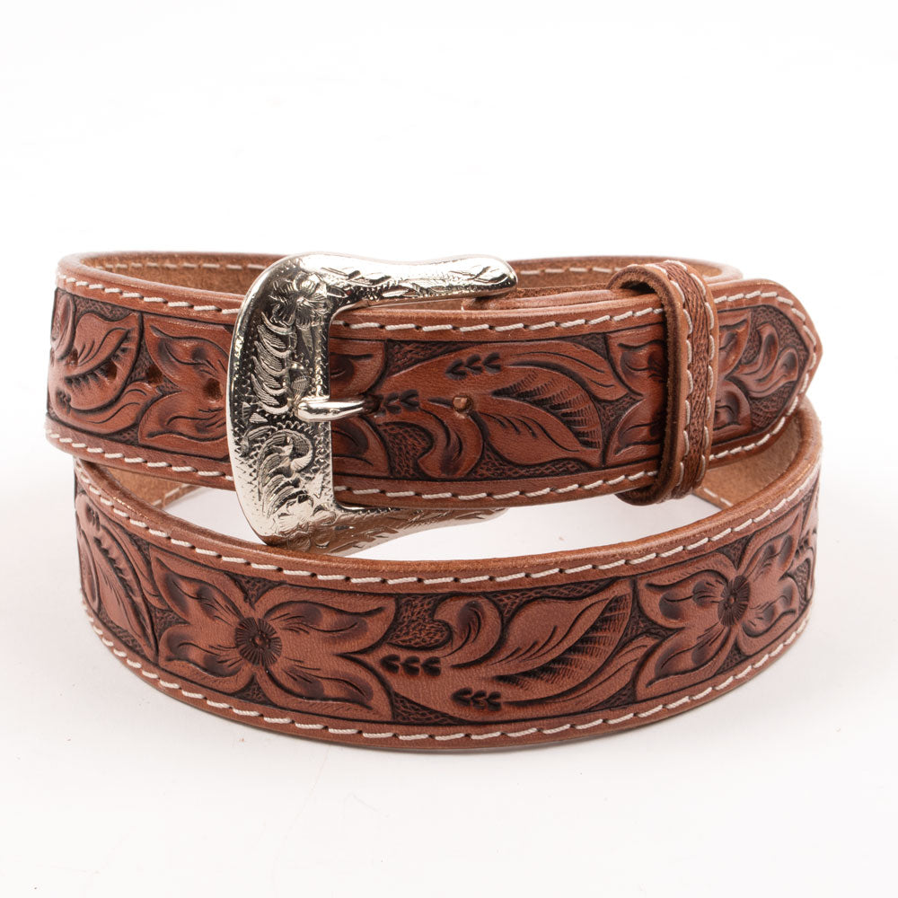 Livingston Leather Floral Hand-Tooled Belt - Teskeys