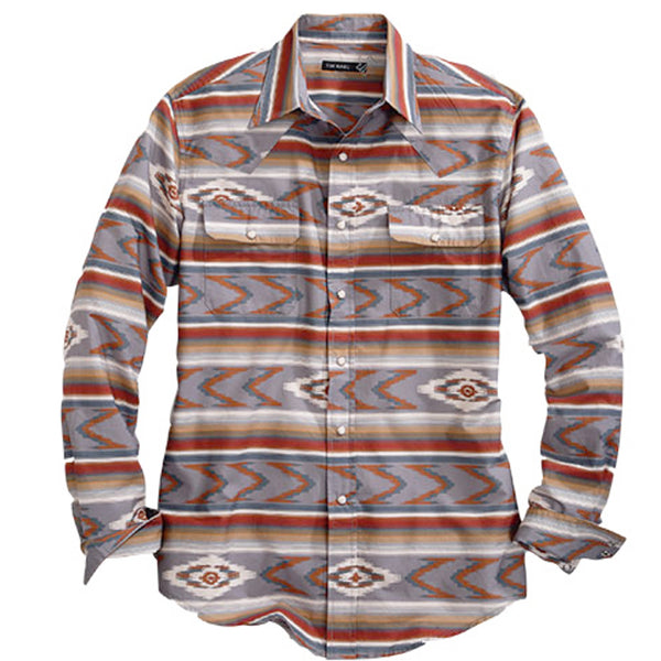 Tin Haul Men's Pearl Snap Horizon Arrowhead Serape Shirt - Grey - Teskeys