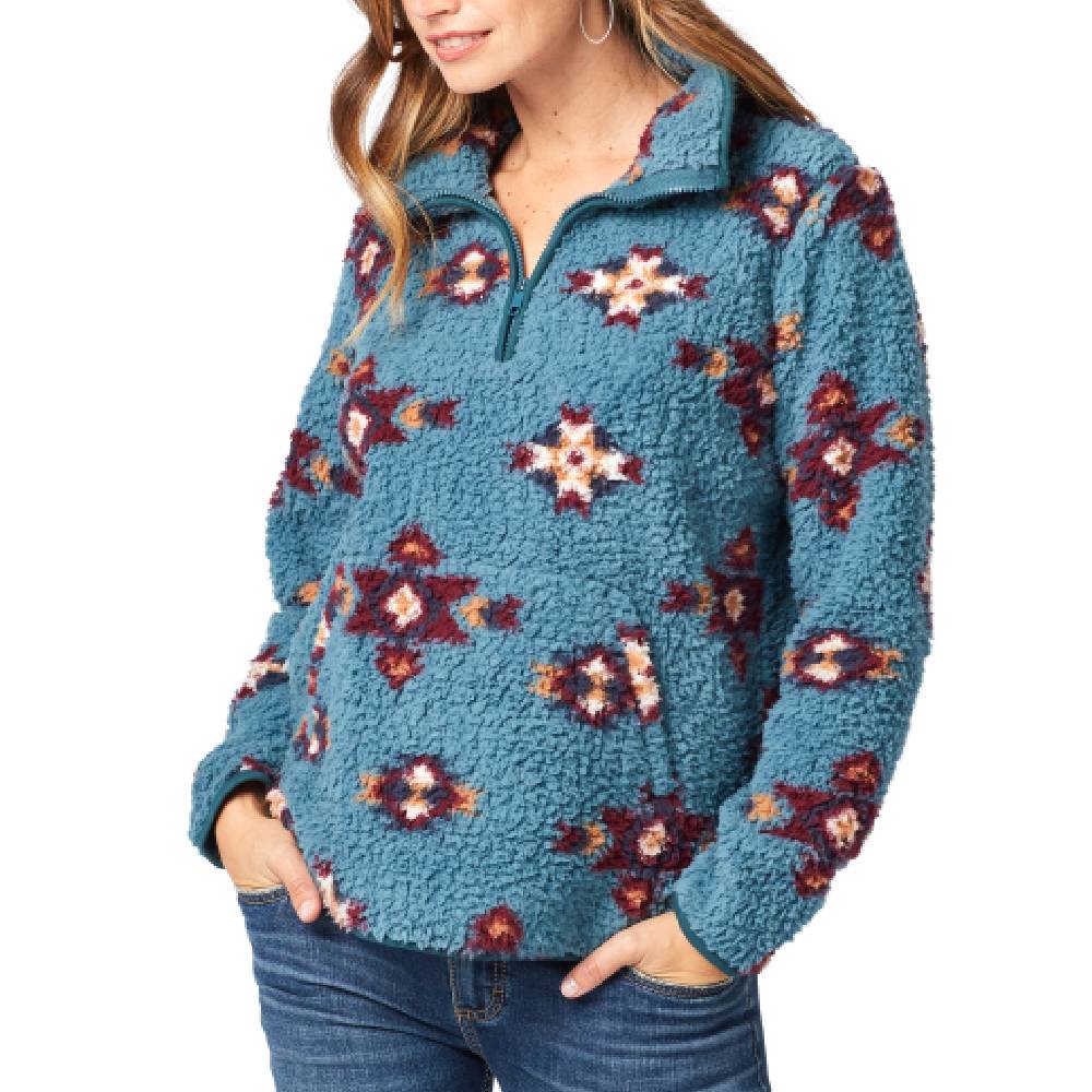 Wrangler Women's 1/4 Zip Sherpa Aztec Pullover - Teskeys