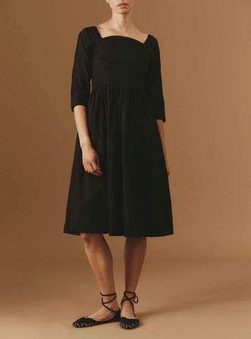 Amalia Plain Poplin Black Dress by Thierry Colson