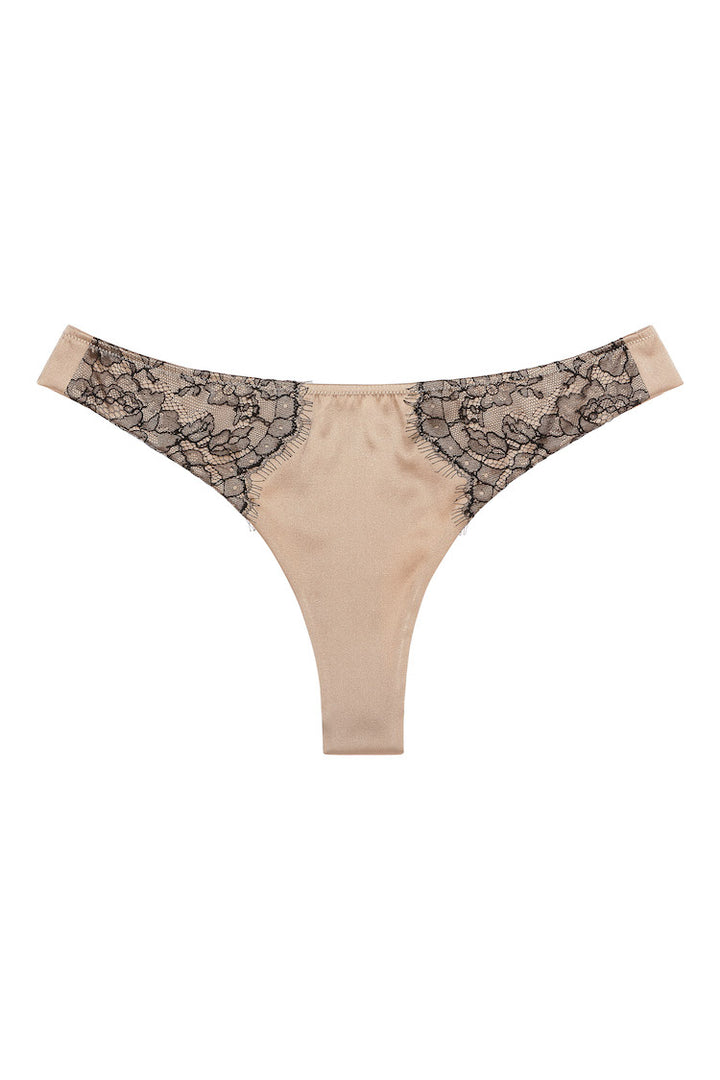 Sandra Signature Silk Thong with French Chantilly Lace - Small