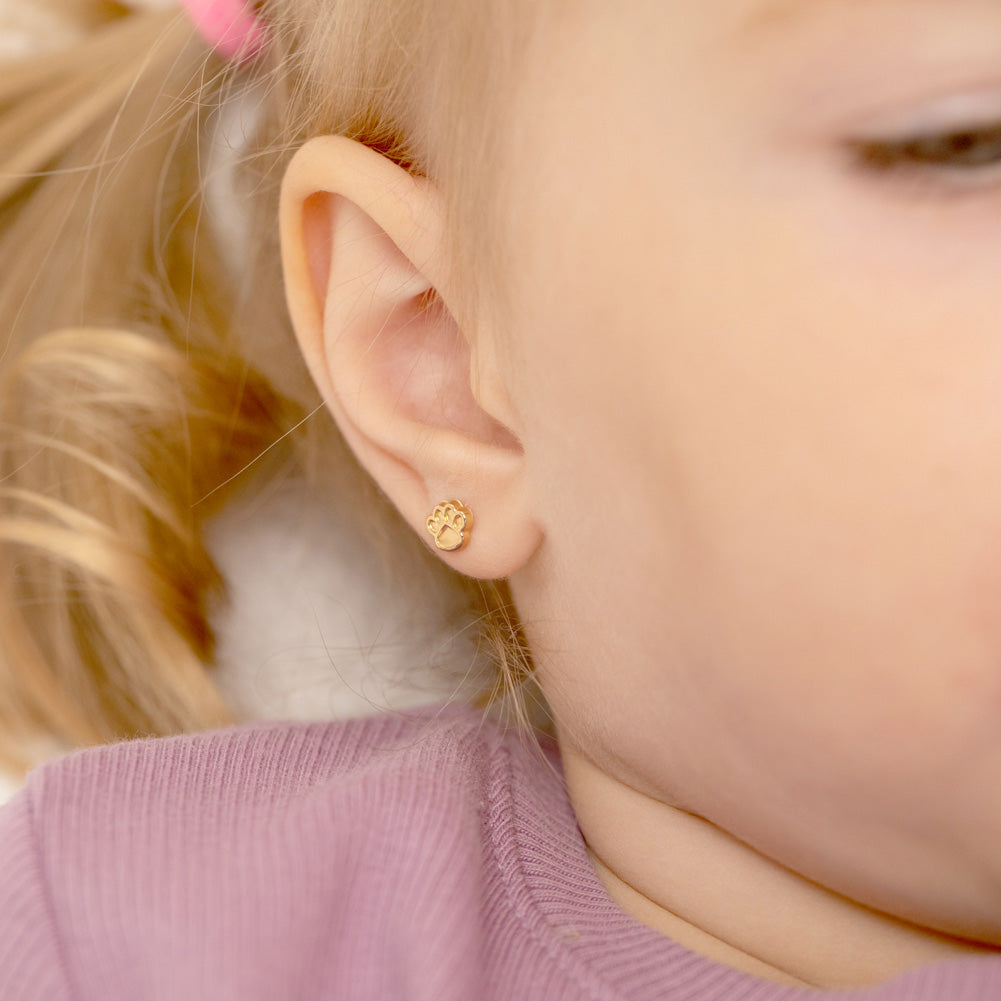 14k Gold Sweet Heart Encrusted Clear Toddler / Kids / Girls Earrings S