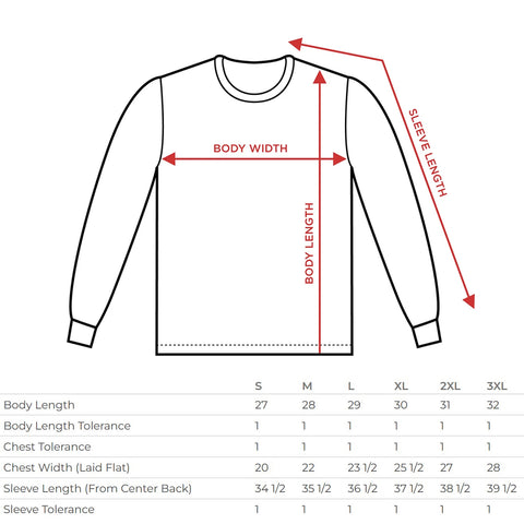 crewneck sweatshirt size chart