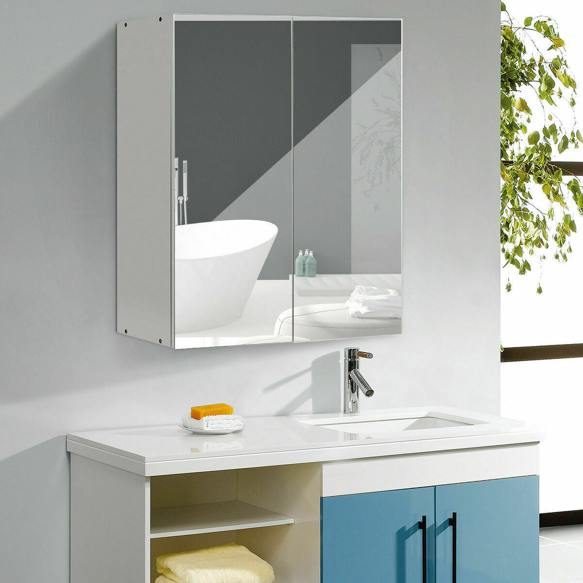 24 Wide Wall Mount Mirrored Medicine Storage Cabinet Hw56614 Wc