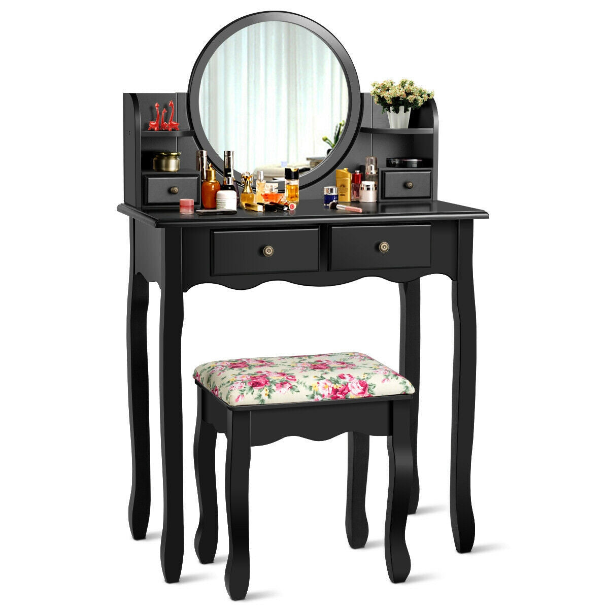 Makeup Vanity Table Set Girls Dressing Table With Drawers Oval
