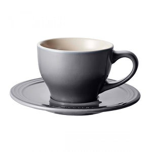 Le Creuset Set of 2 White Cappuccino Cups and Saucers