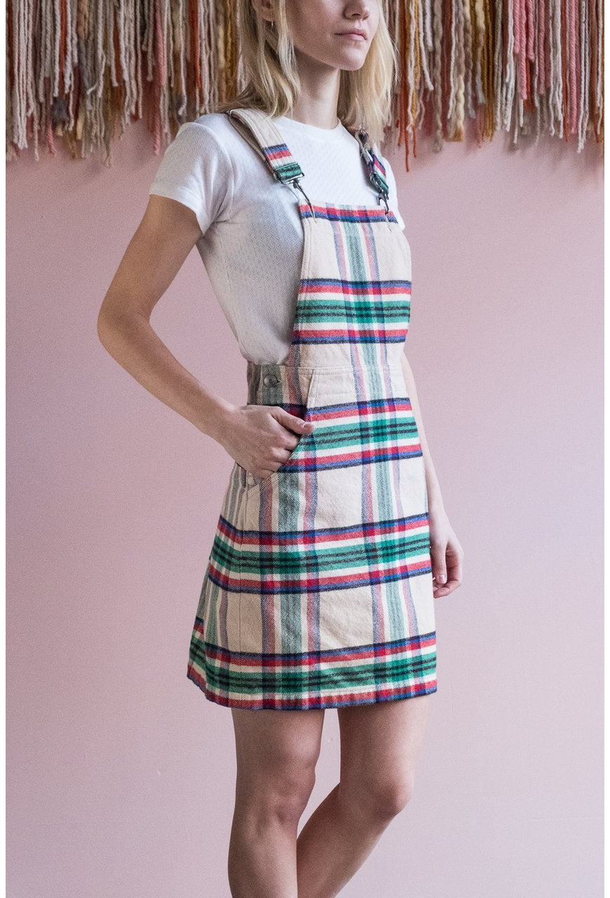 plaid overall skirt dress