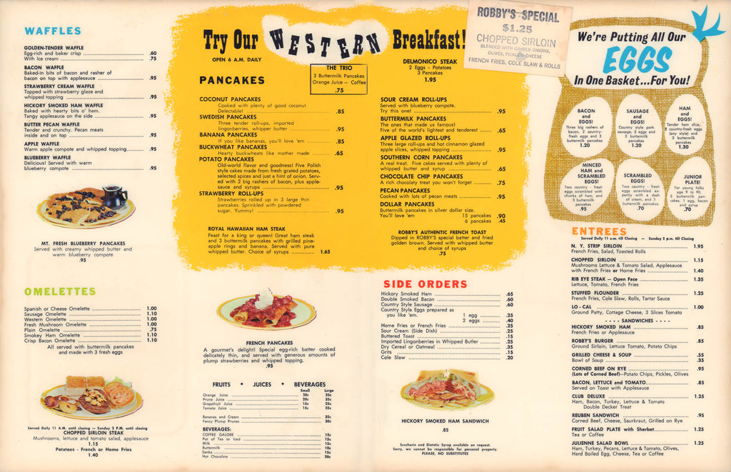 Robby's Pancake House, Clearwater 1960s – Vintage Menu Art