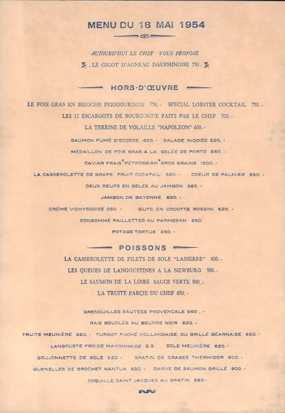 Lasserre, Paris 1954 | Vintage Menu Art