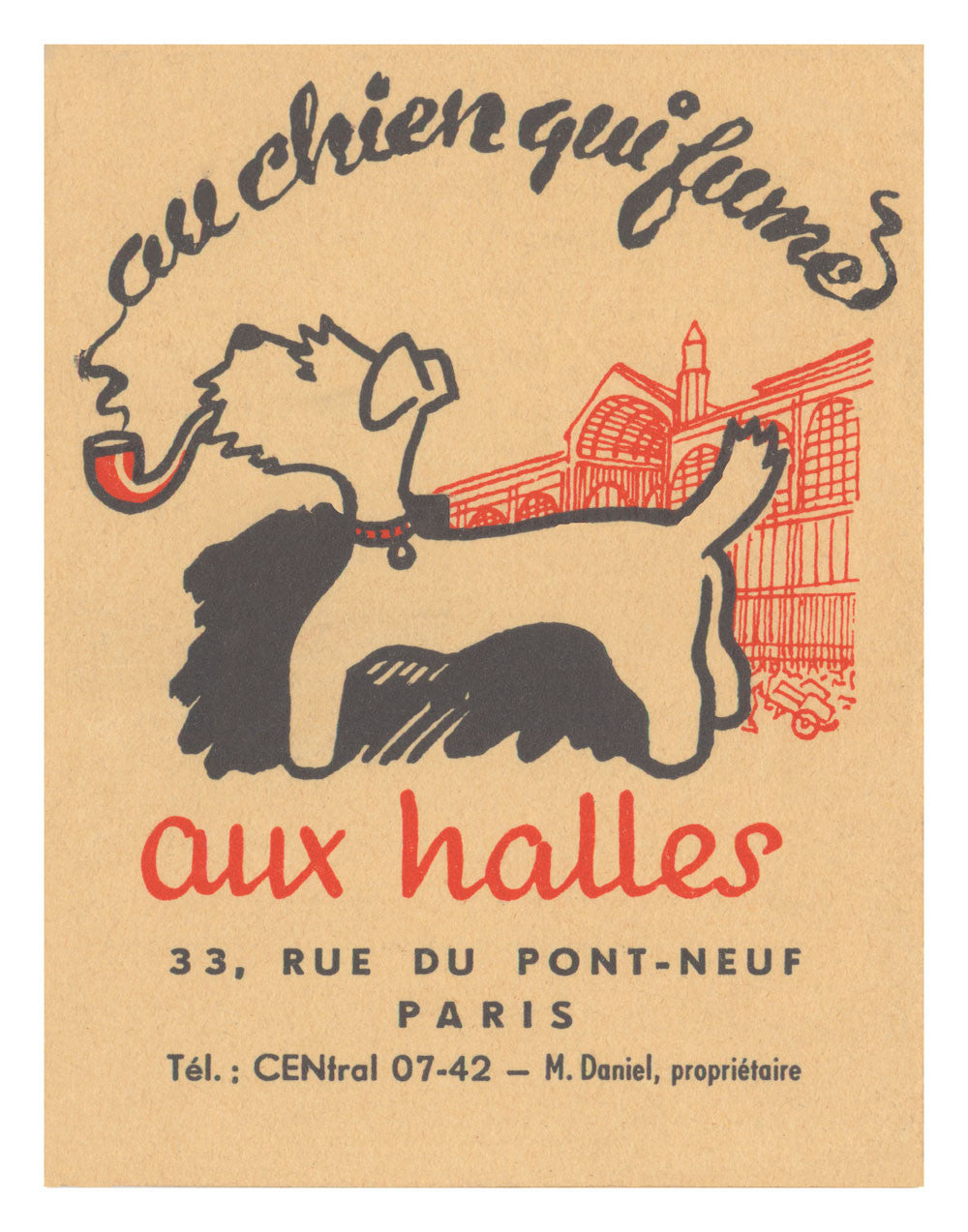 Au Chien Qui Fume 1950s Paris Vintage Menu Art