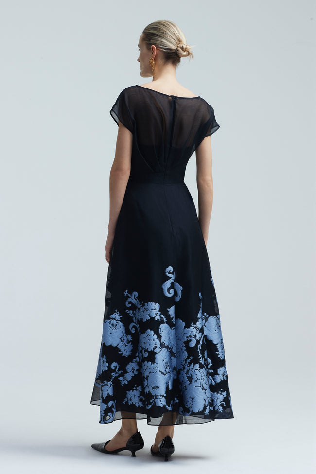 Floral Metallic Jacquard Sleeveless Fringe Detail Dress – Lela Rose