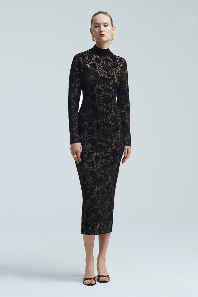 Metallic Jacquard Knit Long Sleeve Fit and Flare Dress – Lela Rose