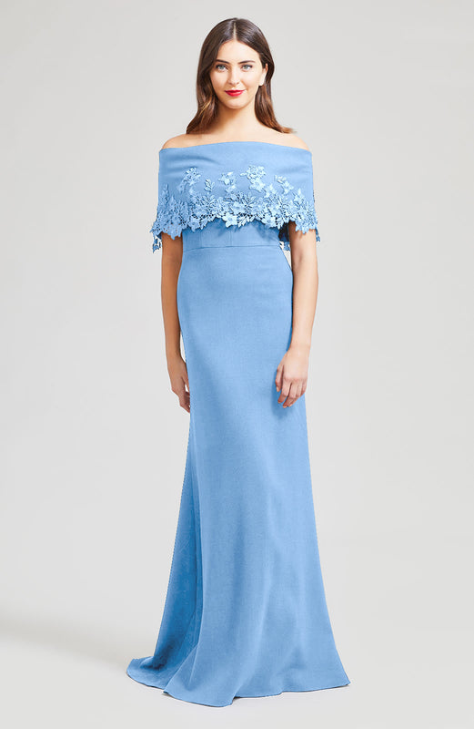 off the shoulder crepe gown