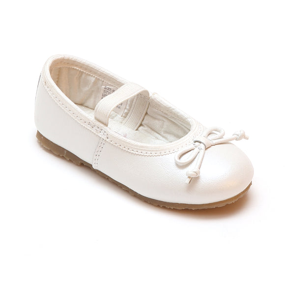 L'Amour Shoes Girls 400 White Bow Leather Ballet Flats – Babychelle