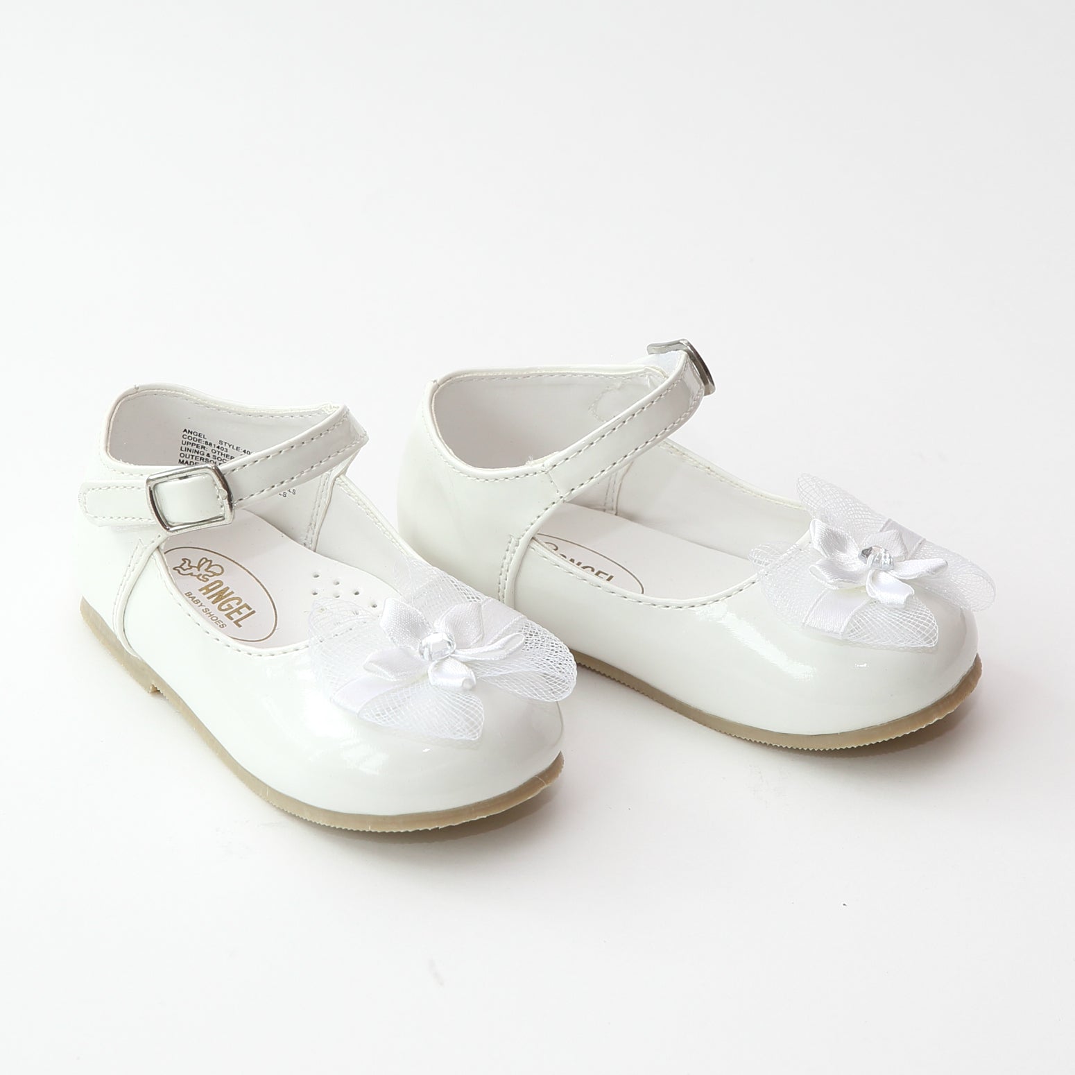 white patent baby shoes