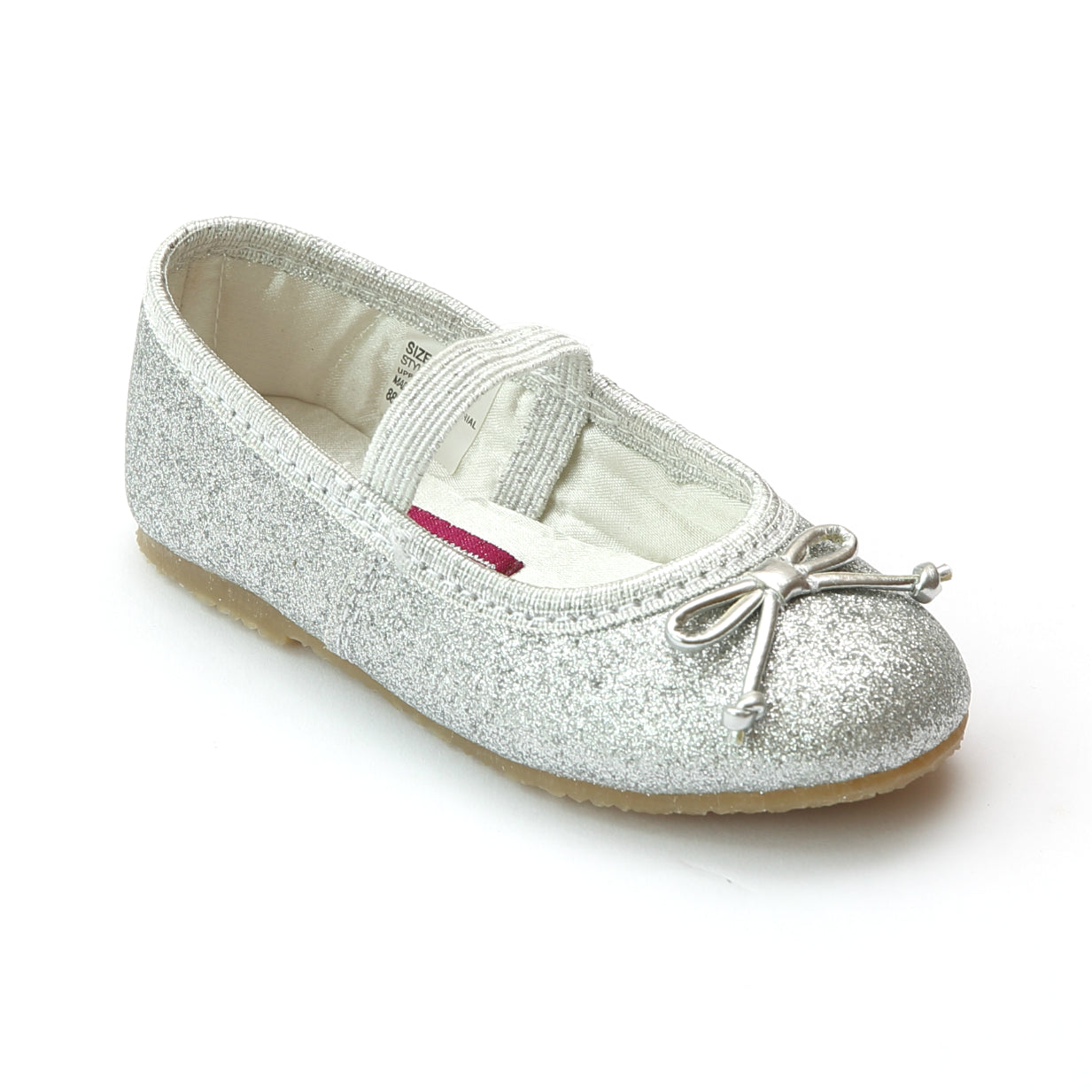 L'Amour Shoes Girls Glitter Silver Classic Ballet Flats with Bow ...
