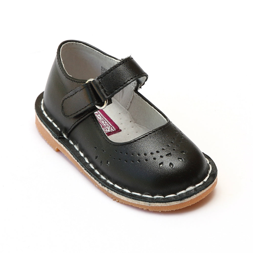 L'Amour Girls Classic 758 Black Leather Mary Janes – Babychelle