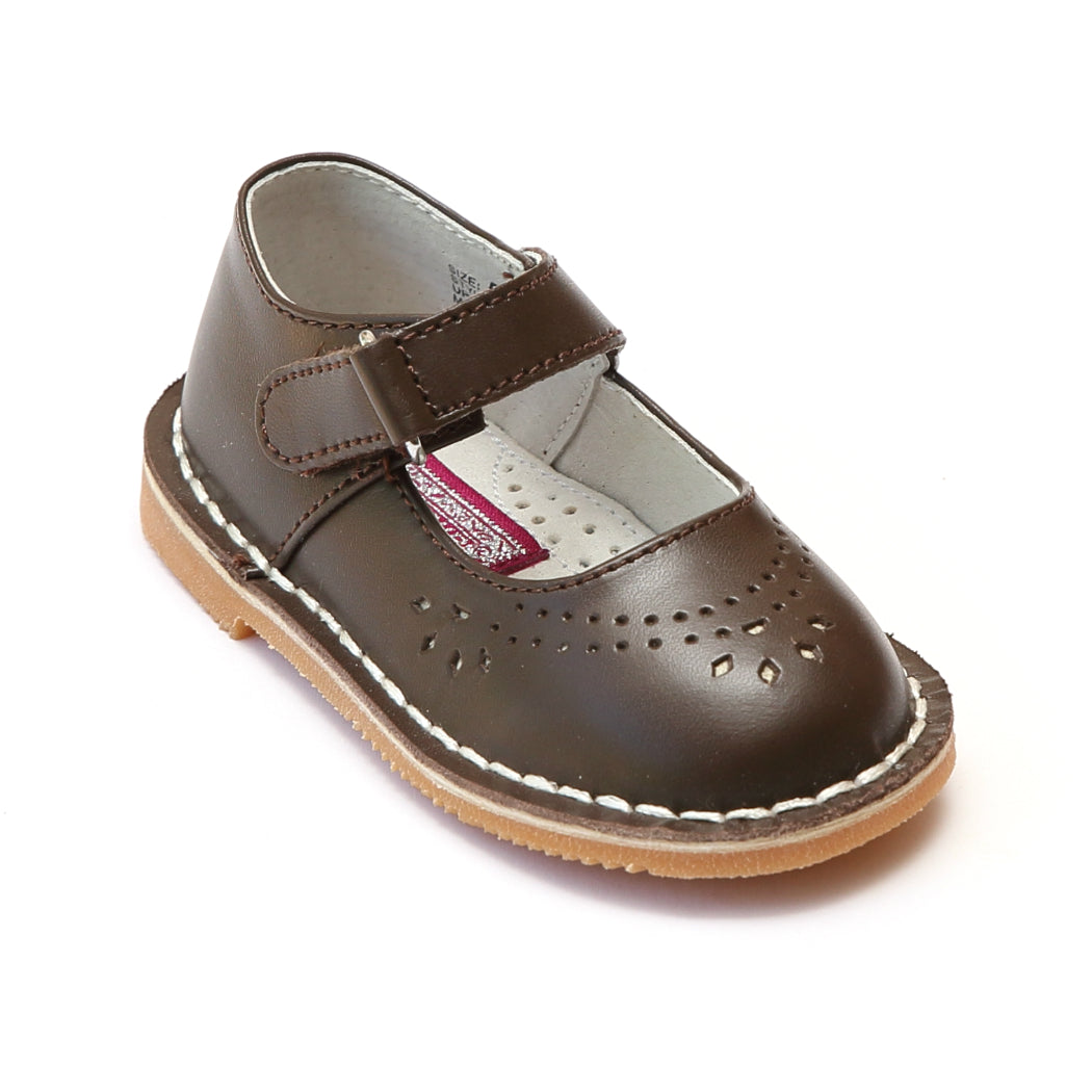 L Amour Girls Classic 758 Brown  Leather Mary  Janes  