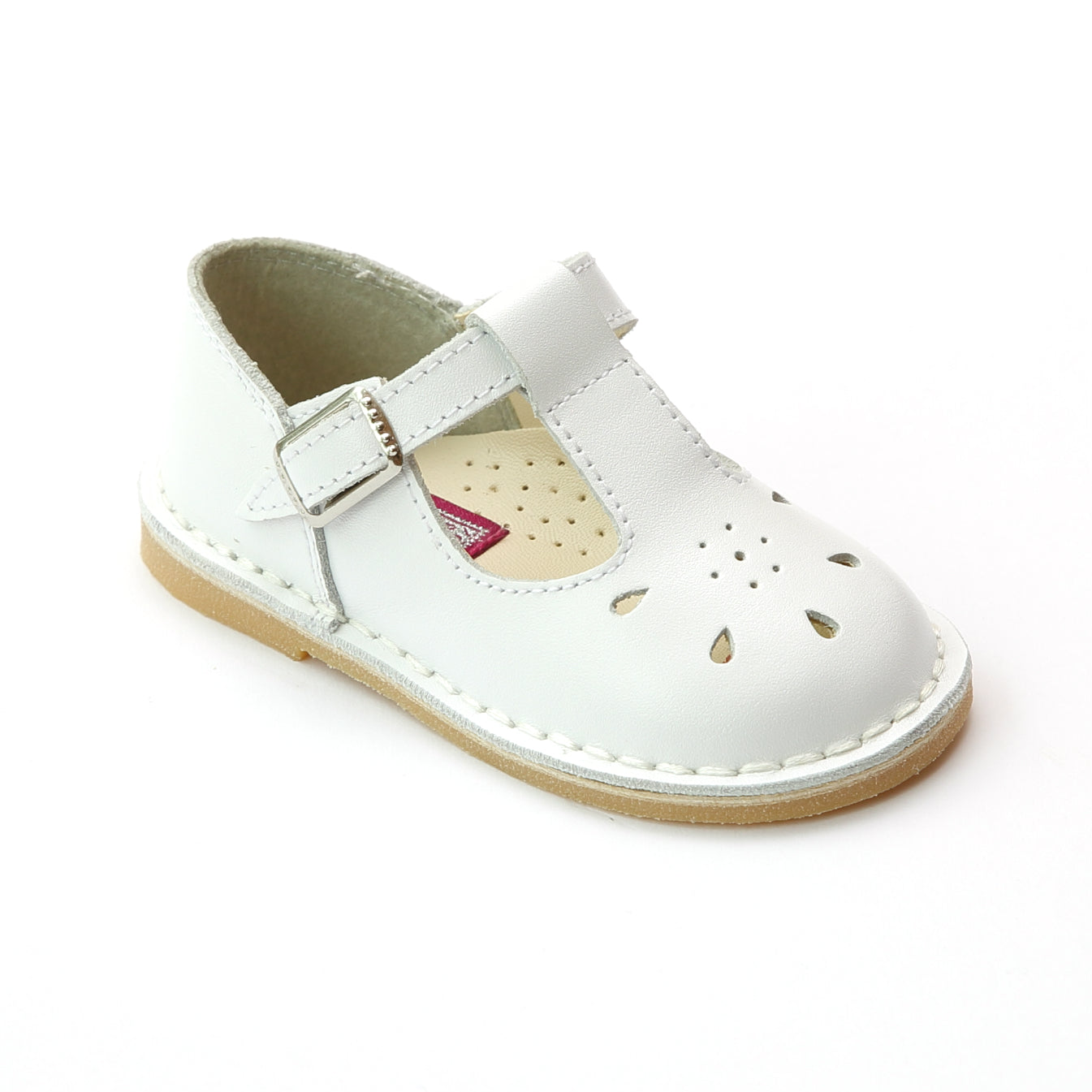 L'Amour Girls White T-Strap Leather Mary Janes – Babychelle