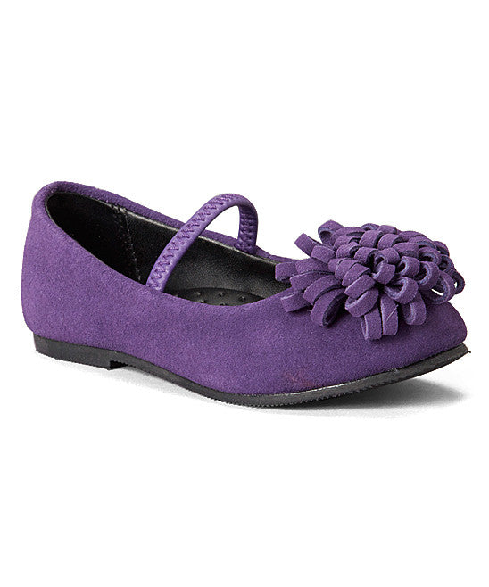 L'Amour Girls Purple Leather Pom Pom Flats – Babychelle