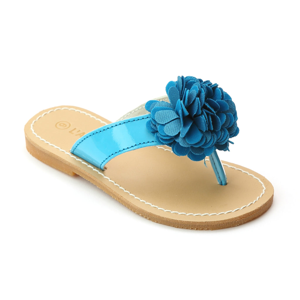 L'Amour Shoes Girls Blue Pom Pom Thong Sandals – Babychelle