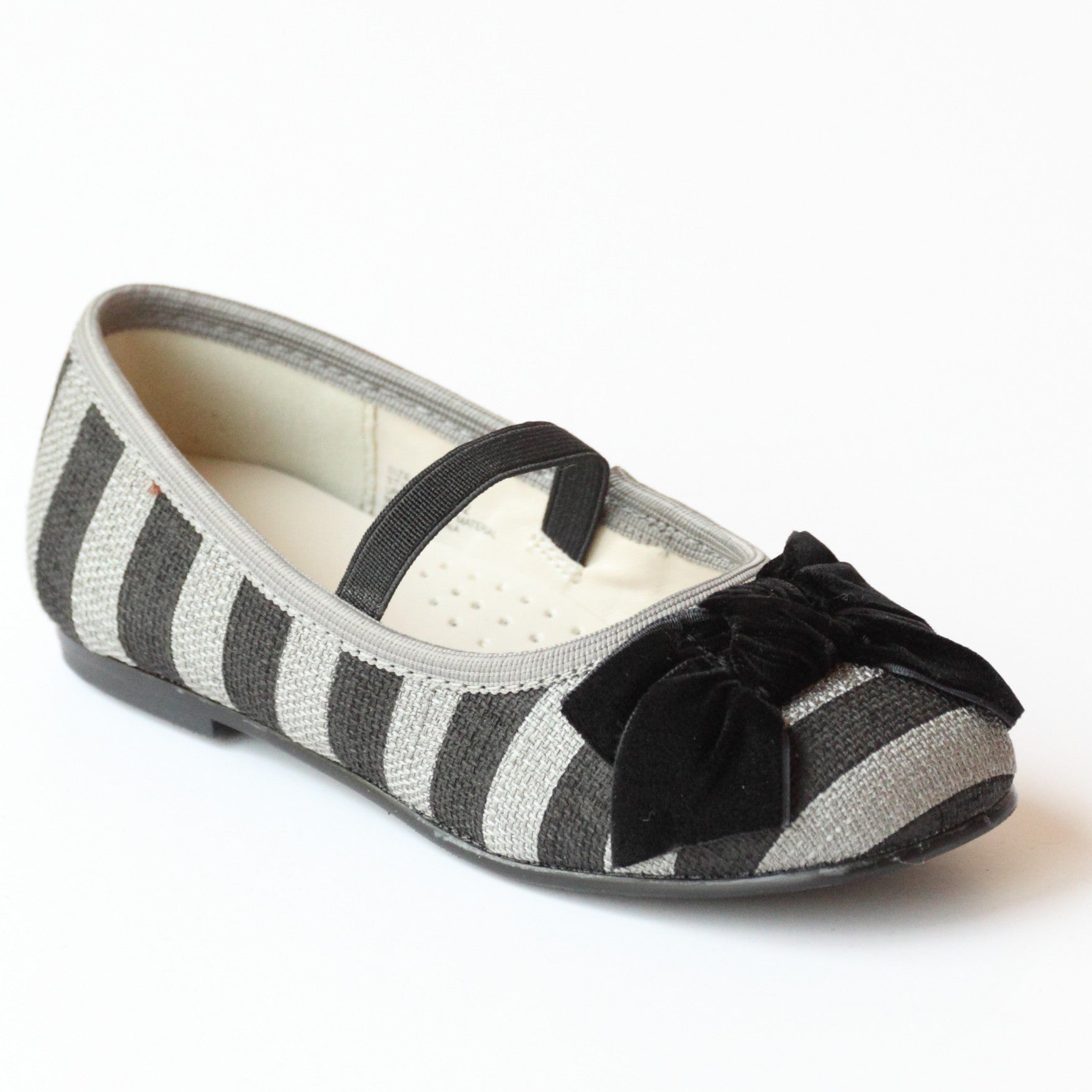 FINAL SALE - L'Amour Girls D822 Gray Striped Linen Canvas Bow Flats