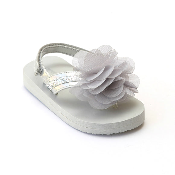 girls silver flip flops