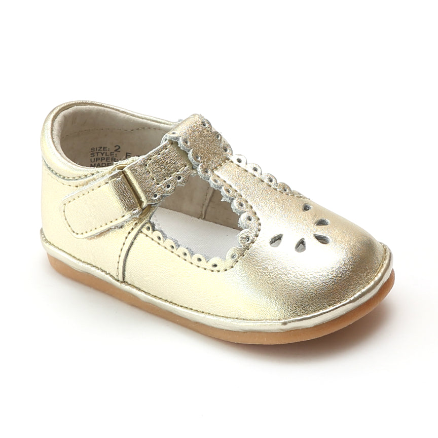gold mary jane baby shoes