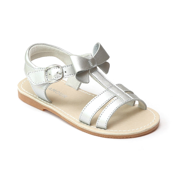 FINAL SALE - L'Amour Girls J410 Patent Blue Crisscross Sandals – Babychelle