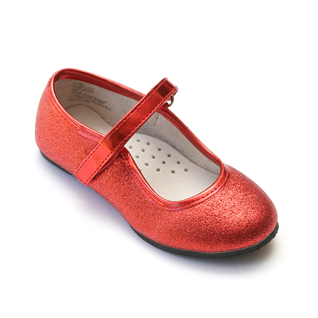 girls red glitter flats