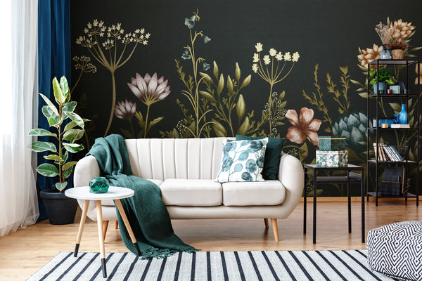 Floral mural in living room