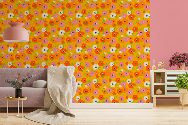 Retro bright floral wallpaper