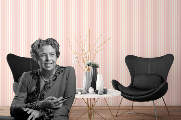 Eleanor Roosevelt and pink striped wallpaper