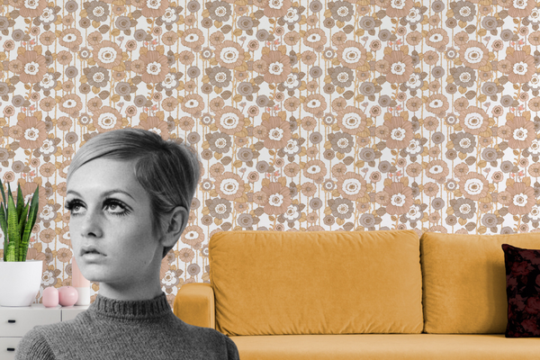 Twiggy and retro floral wallpaper