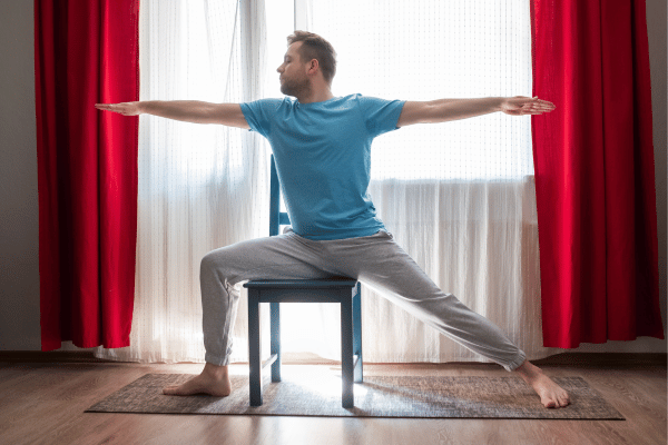 warrior 2 with chair yoga pose