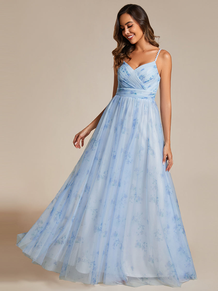 L224063 Ombre Tulle Halter Top and Spaghetti Strap Back Neck Tie Bridesmaid  Dress