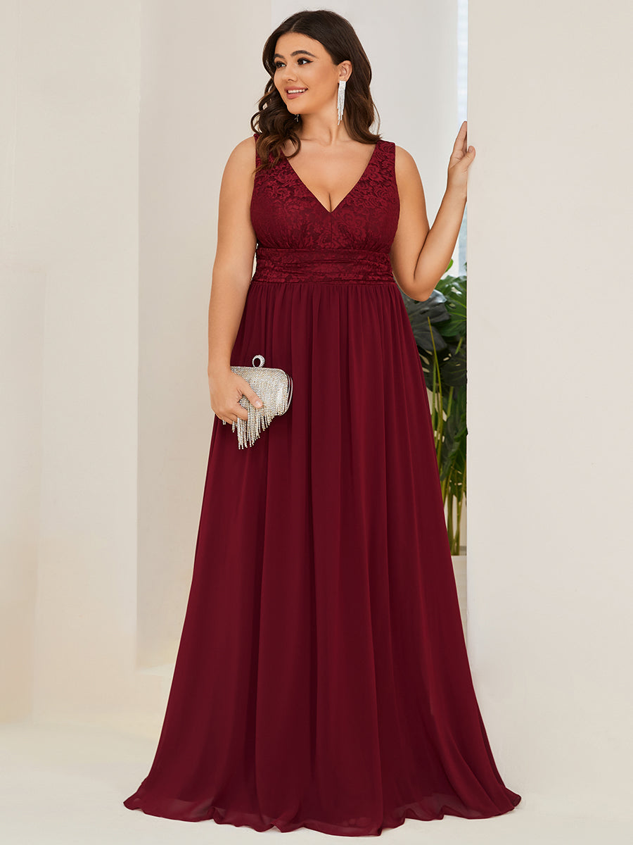 Elegant Solid V neck Fitted Elbow-Length Burgundy Plus Size