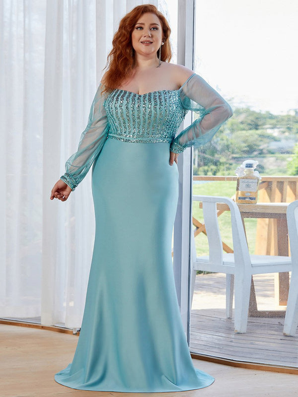 Dramatic Plus Size Long See-Through Sleeves Wholesale Dresses - Ever ...
