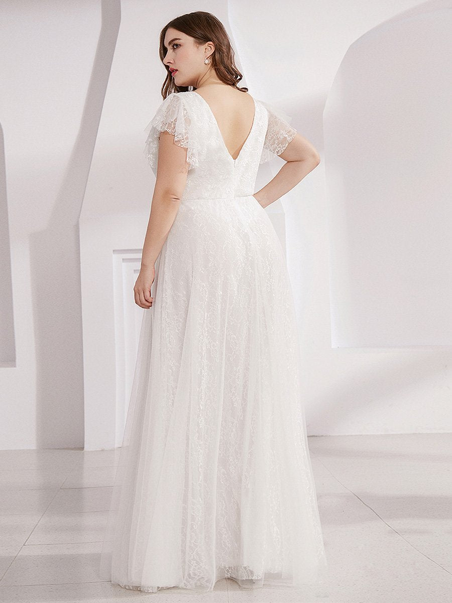 Vampal White Double V-Neck Floor Length Wholesale Dresses with Short Sleeve